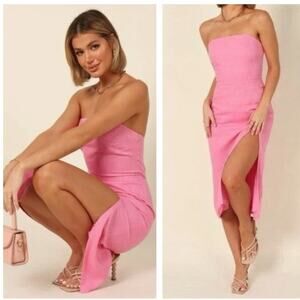 SNDYS Leruzi Strapless Linen Midi Dress Bubblegum Pink Sz XL {WW34}